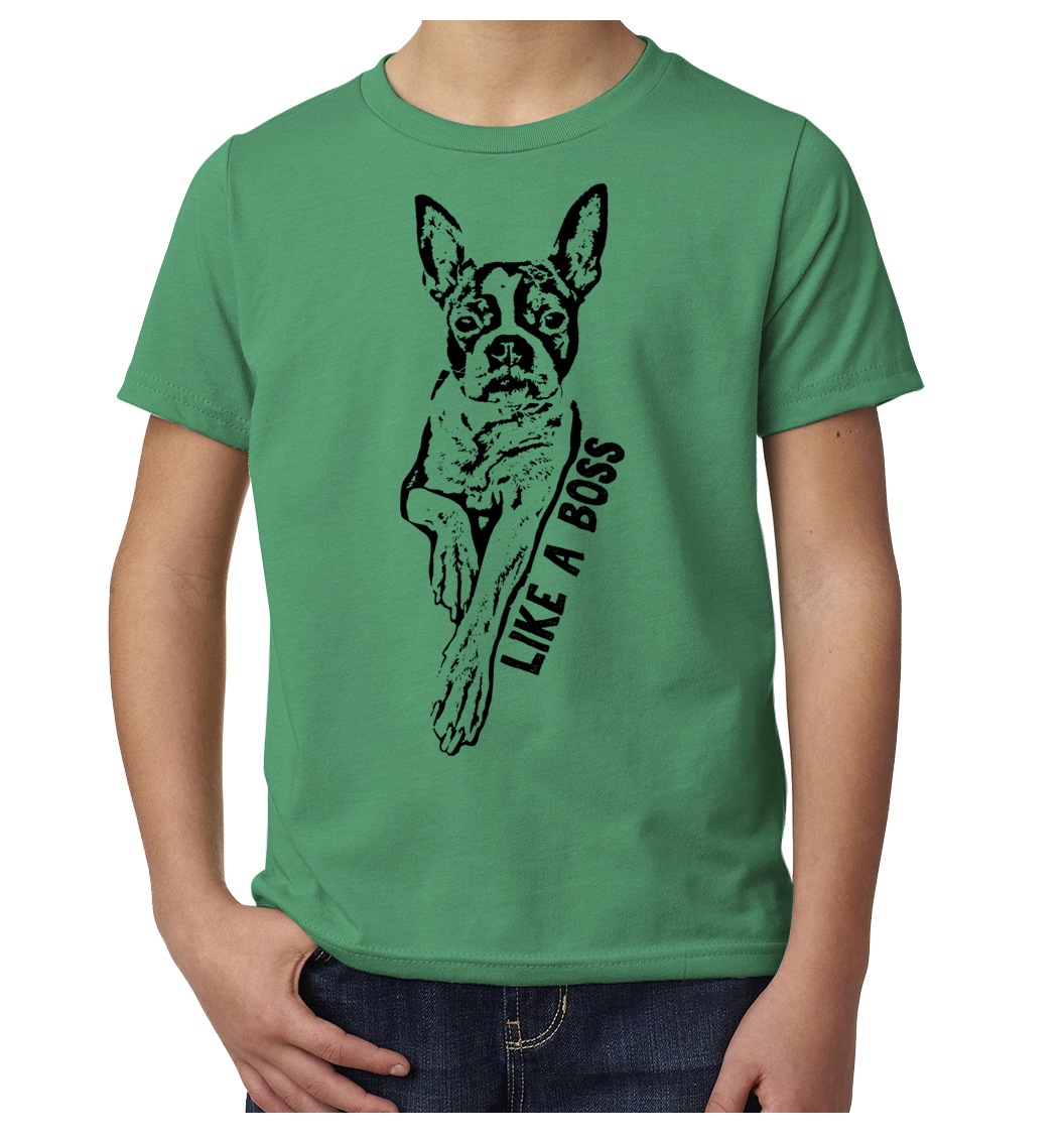 Like A Boss, Boston Terrier Dog Clothes, Funny Dog Shirts for Kids - Picture 5 of 7