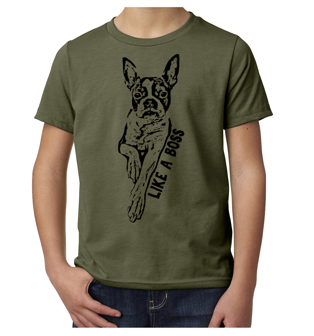 Like A Boss, Boston Terrier Dog Clothes, Funny Dog Shirts for Kids - Picture 3 of 7