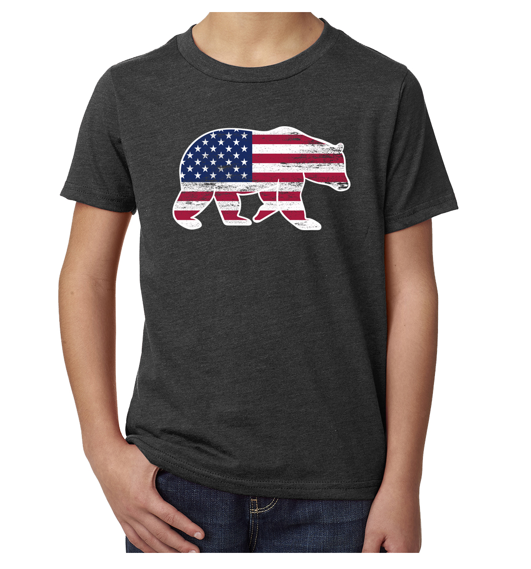 American Flag Bear, Kids 4th of July Shirts, Youth Graphic Tees - Picture 4 of 8
