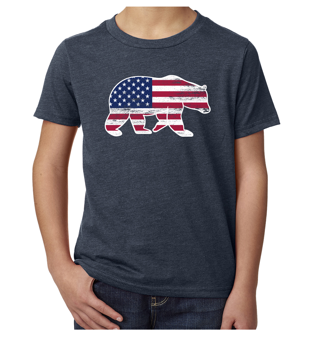 American Flag Bear, Kids 4th of July Shirts, Youth Graphic Tees - Picture 7 of 8